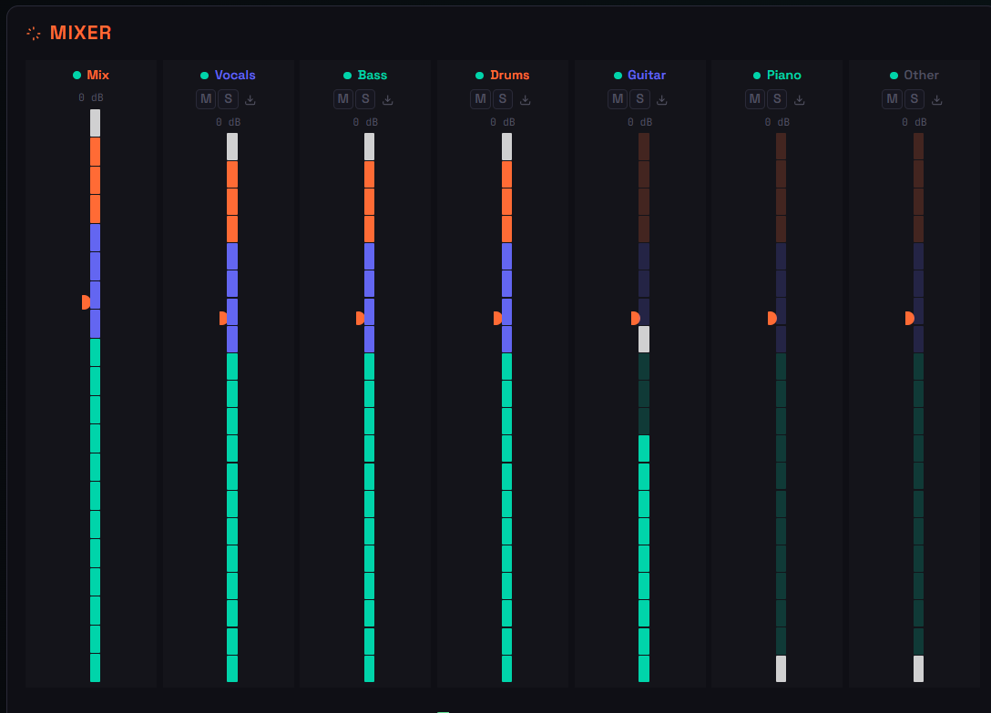 Mixer de stems — separação de instrumentos com IA